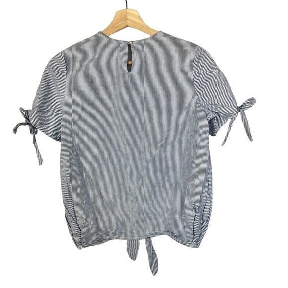 Zara Blue & White Stripe Tie Front Short Sleeve Blouse M - Picture 2 of 3